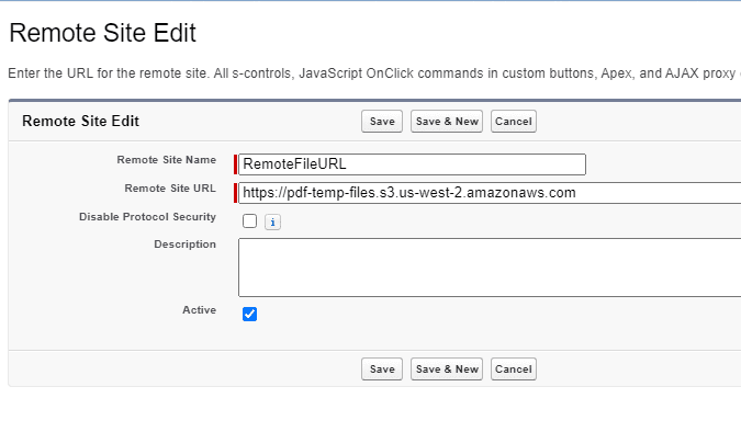 Remote Site Settings