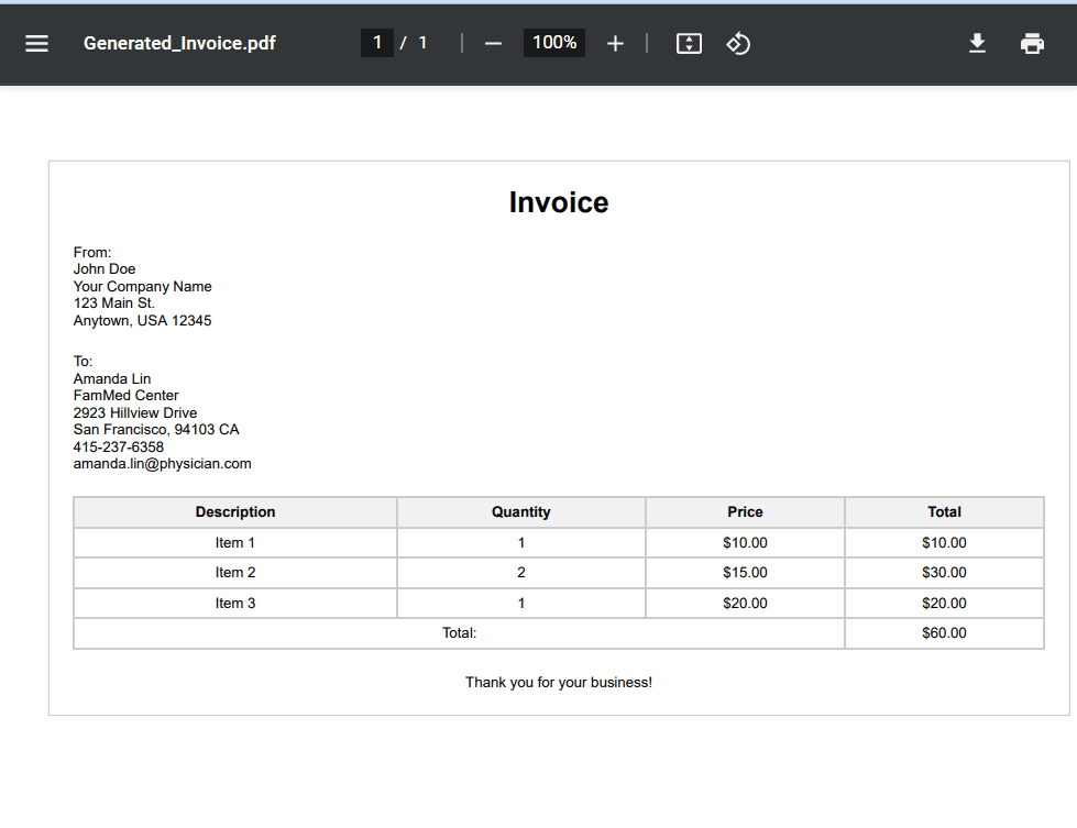 Generated PDF Invoice