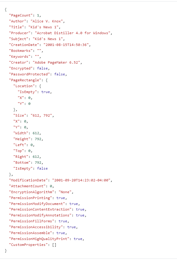 Extracted PDF Information in JSON Format