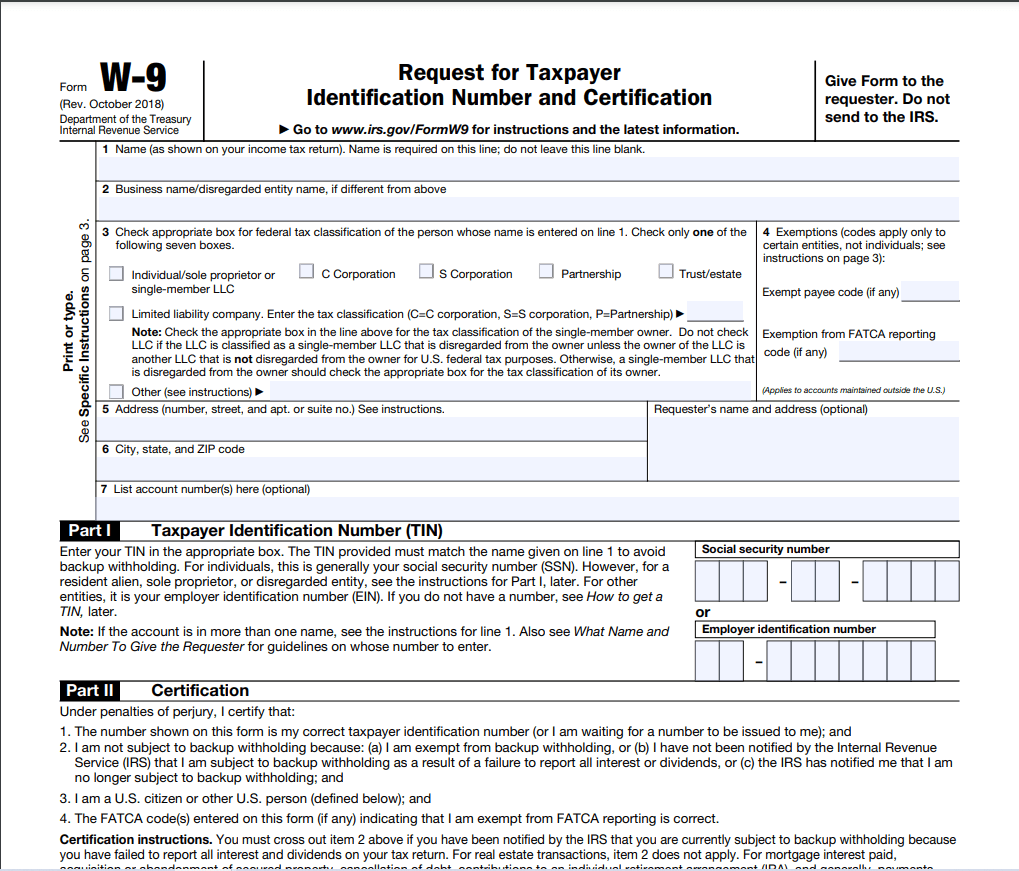 Sample W9 Form