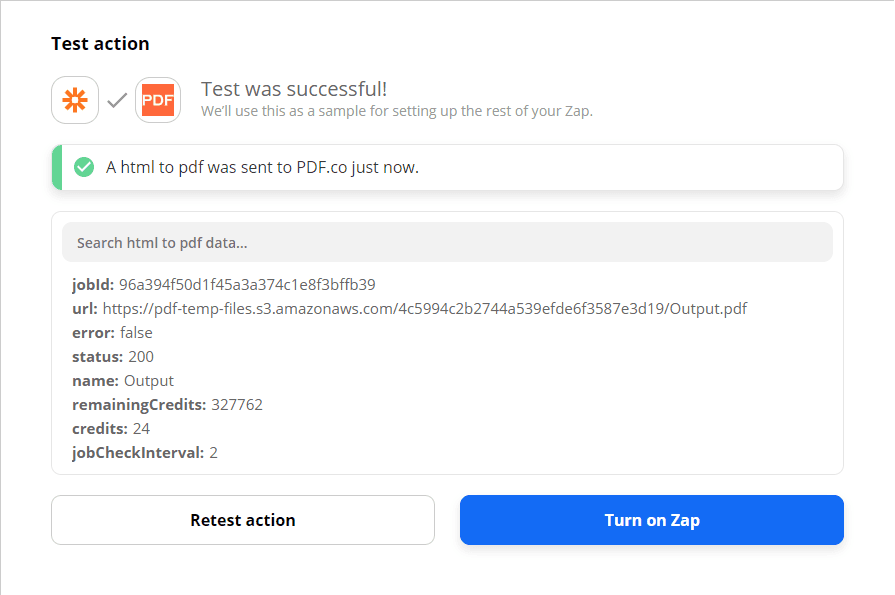 Resulting PDF link in Zapier