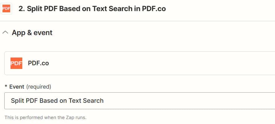 Split PDF PDF.co Zapier action