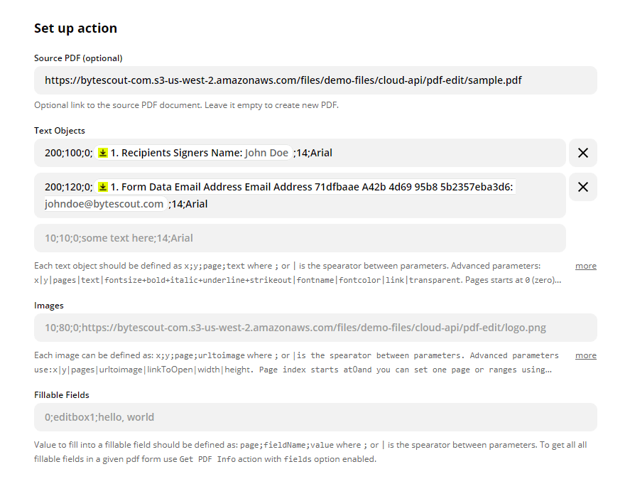 Configure PDF.co PDF Filler Action Event