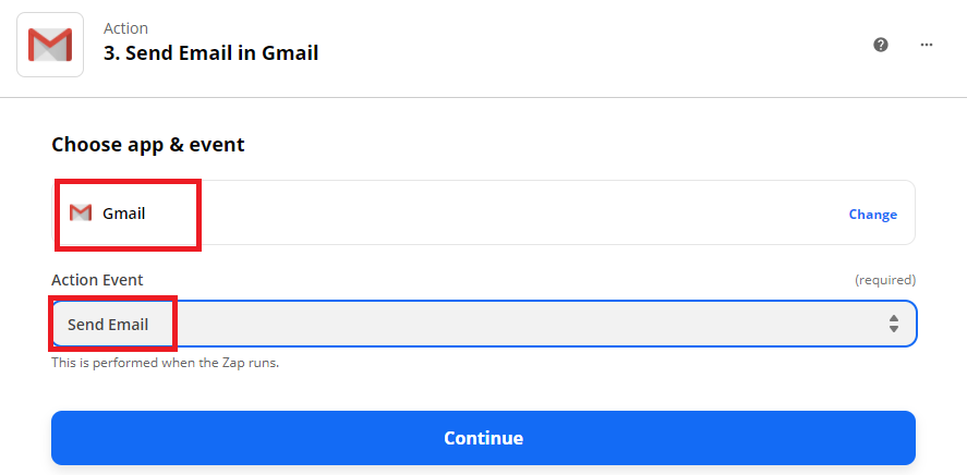 Gmail step in Zapier