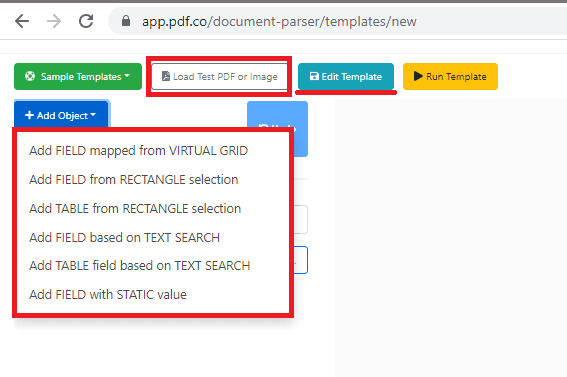 New Template in Document Parser