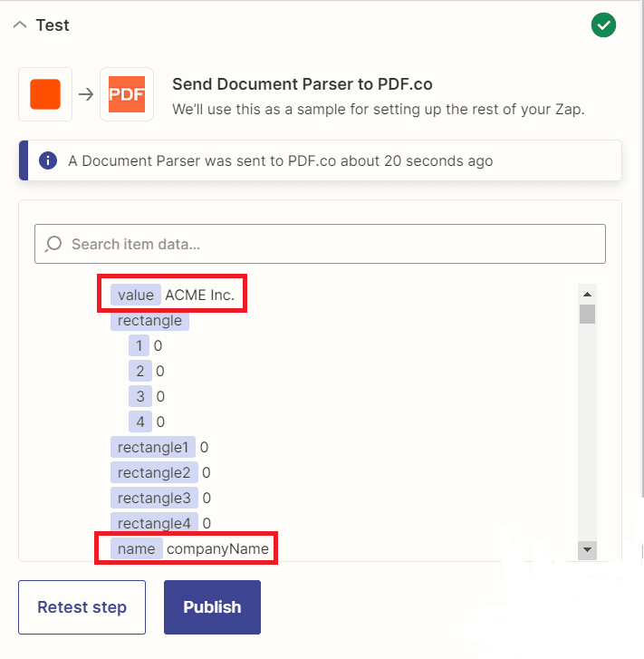 Screenshot of Parsed Invoice in JSON Format