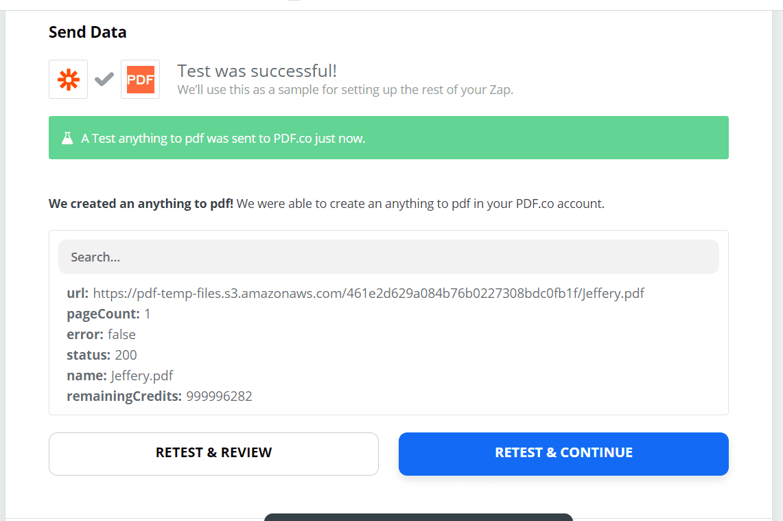 PDF.co response screenshot