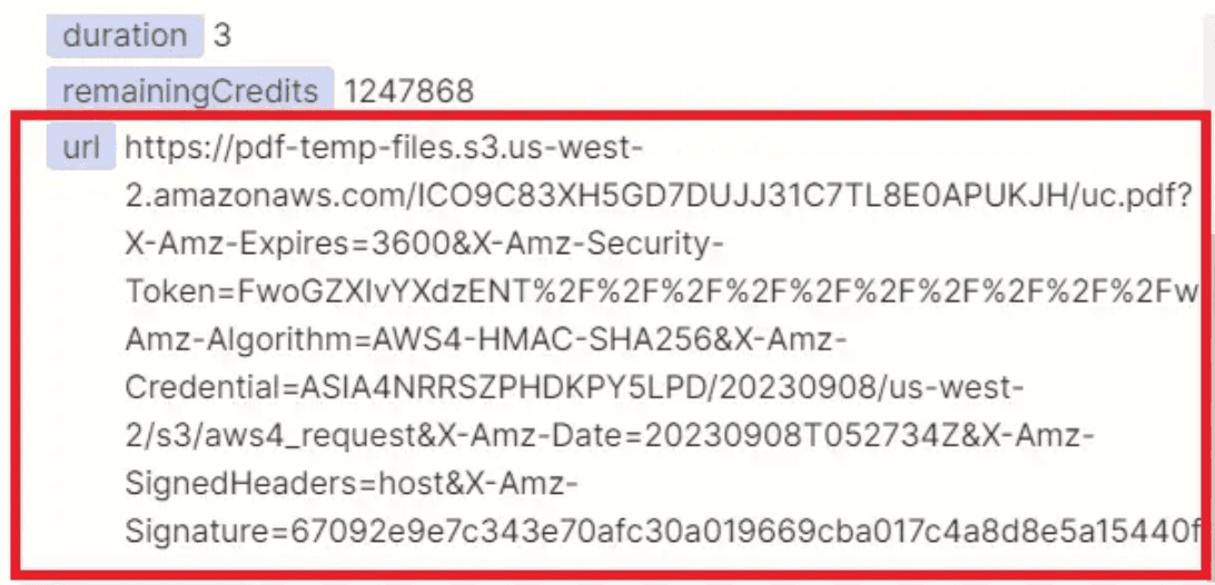URL object in returned data