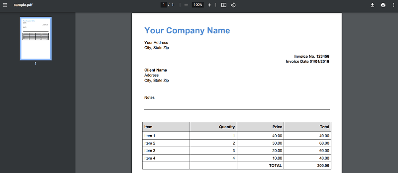 Screenshot of the Source PDF Invoice