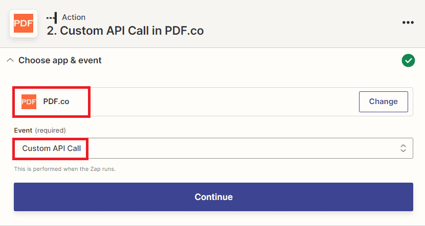 App and Action Event