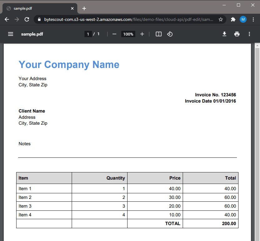 PDF Invoice Source File