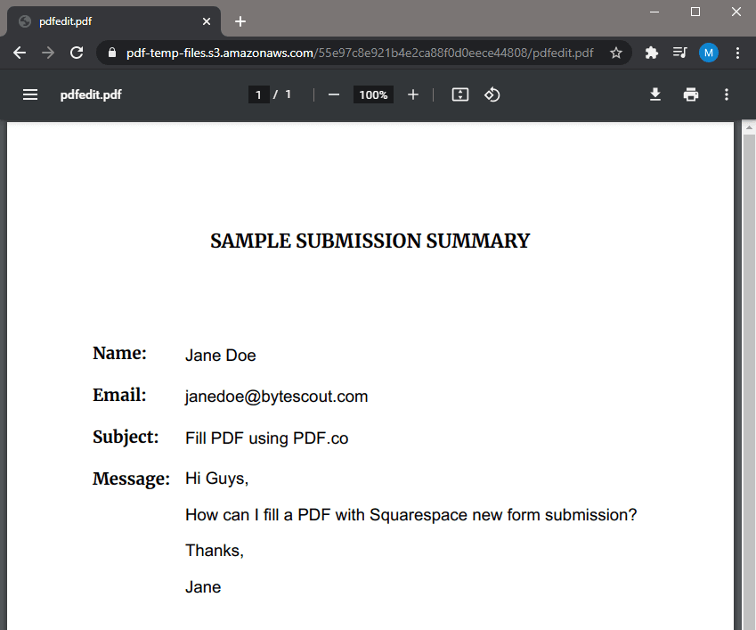 Final PDF displaying SquareSpace data