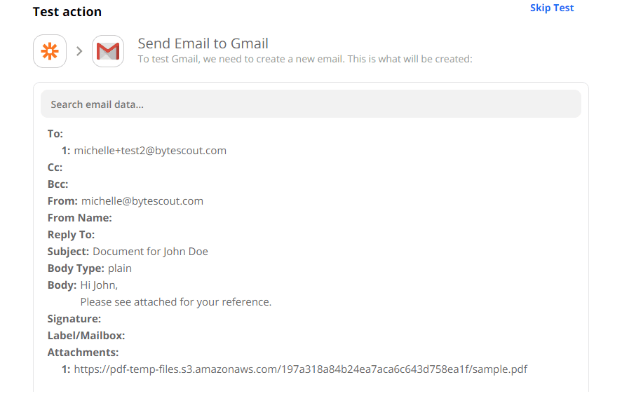 Test Send Email's Configuration