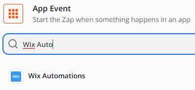 Setup Trigger, select Wix Automations as the App Event