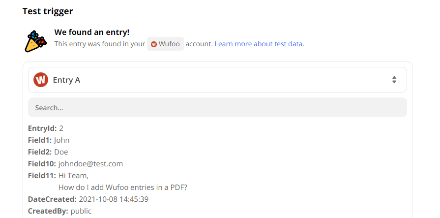 Found Entry In Wufoo Contact Form