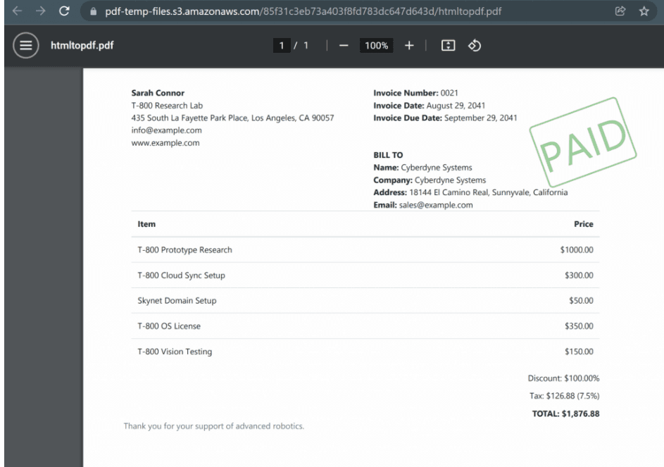 HTML to PDF Output