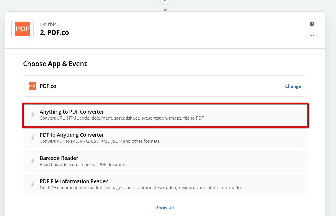 Zapier - Choose Anything to PDF Converter