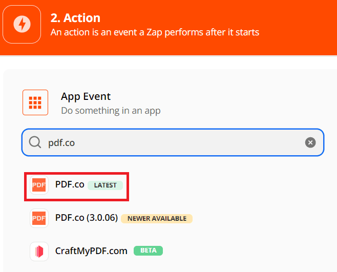 Select an Action App