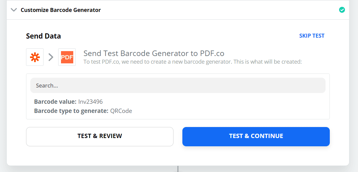 Send Barcode Generator Data To Test And Review