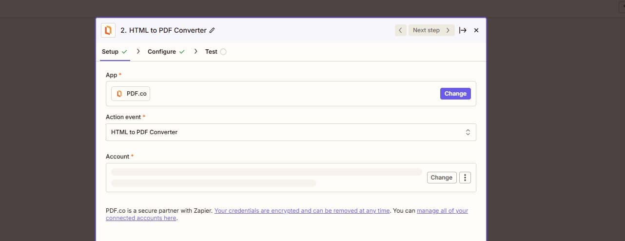 Search and Select PDF.co App in Zapier