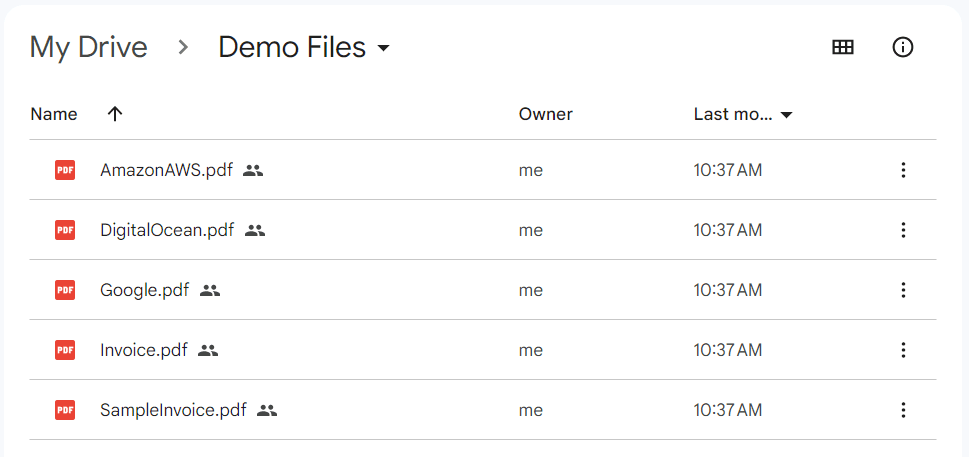 Sample Google Drive Folder with PDFs Invoice