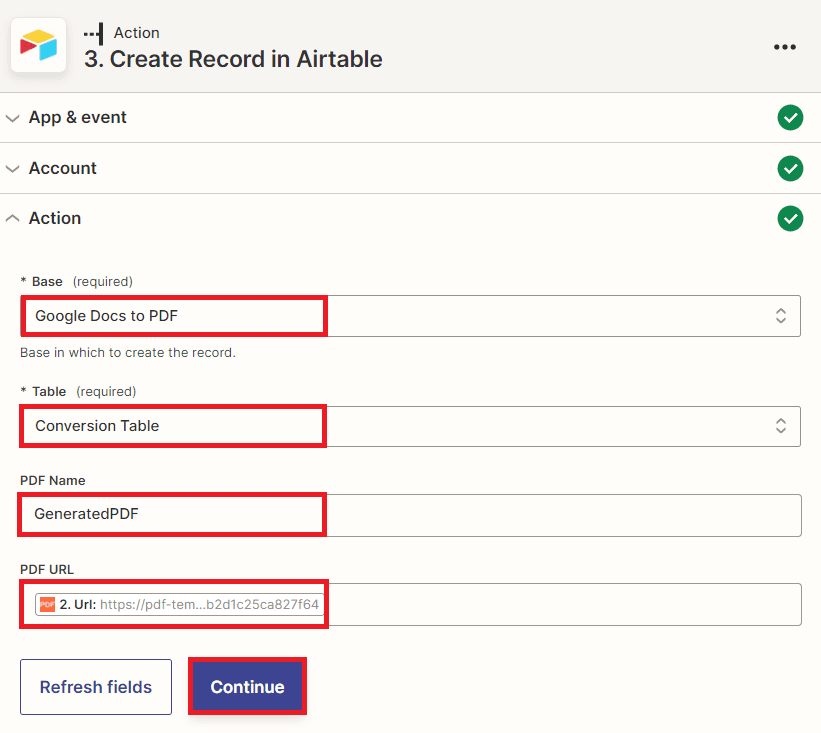 Setup Airtable Action