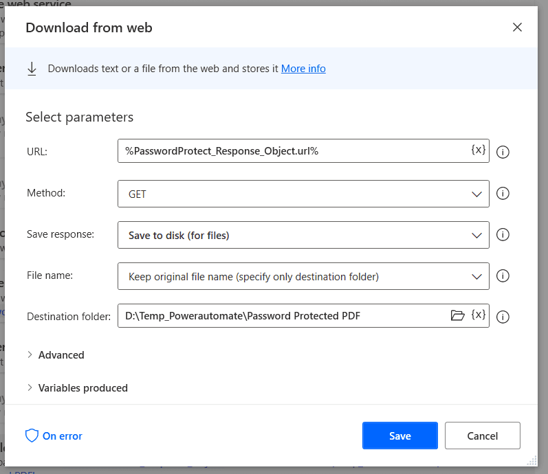 Configuration of Download from web