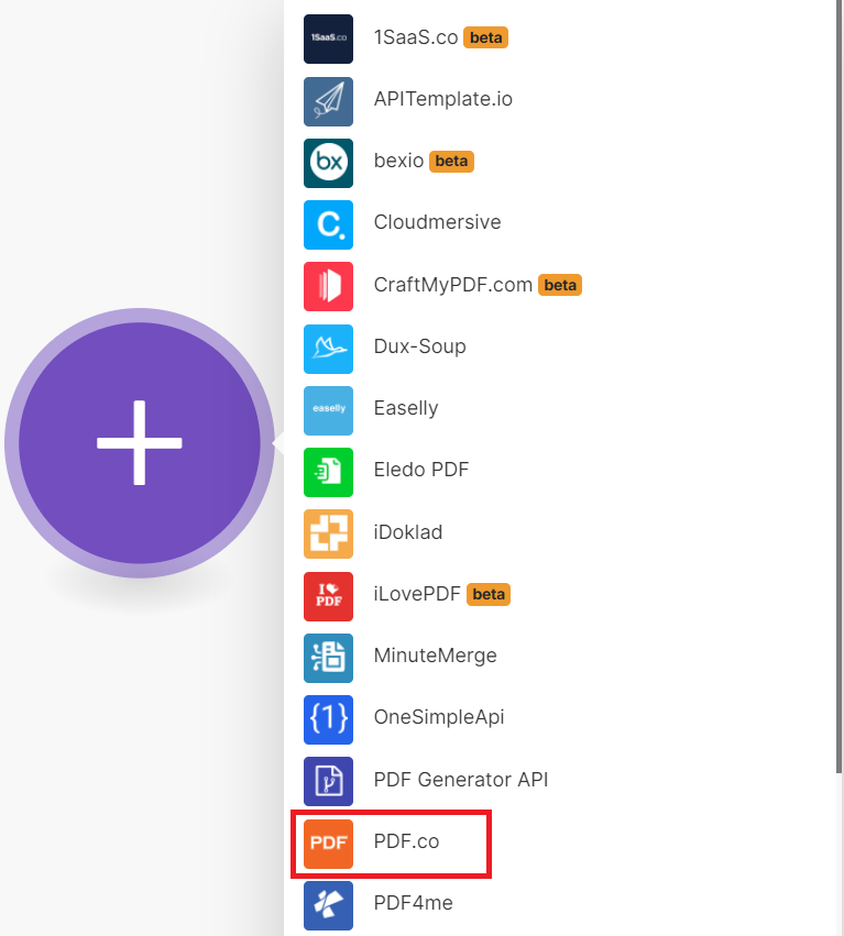 Select the PDF.co App in the list