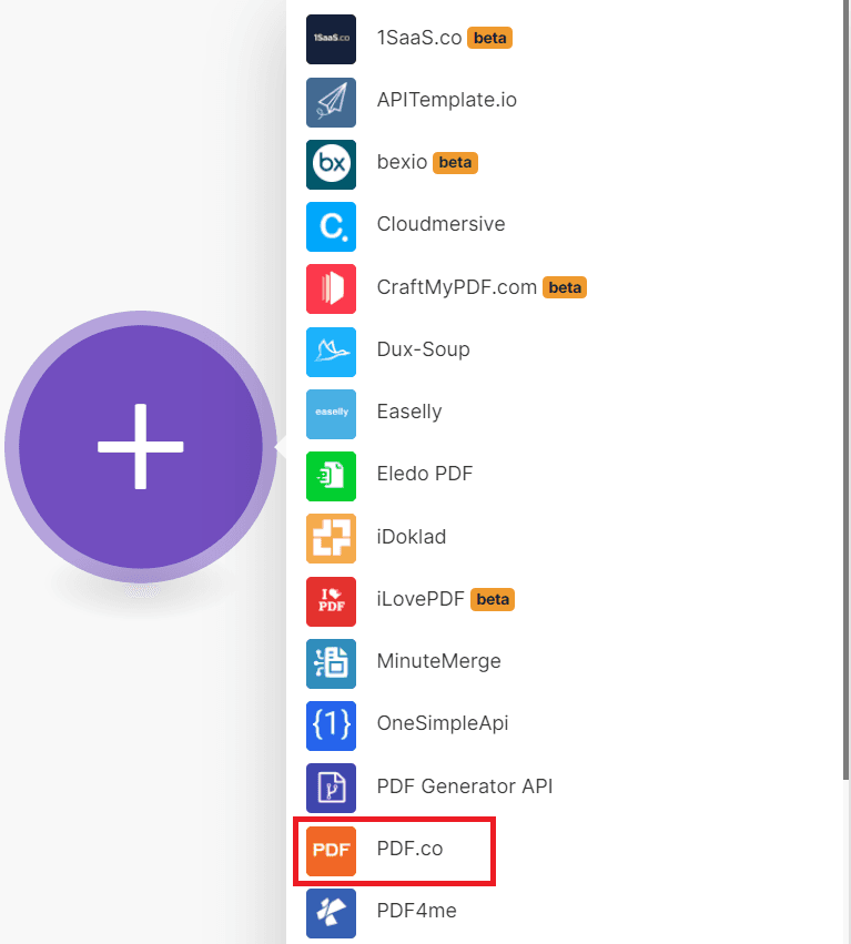 Select the PDF.co App in the list