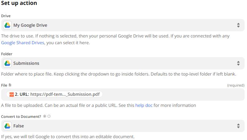 Setup Google Drive Action