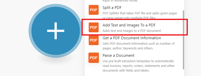 Select Add Text and Images To a PDF Module