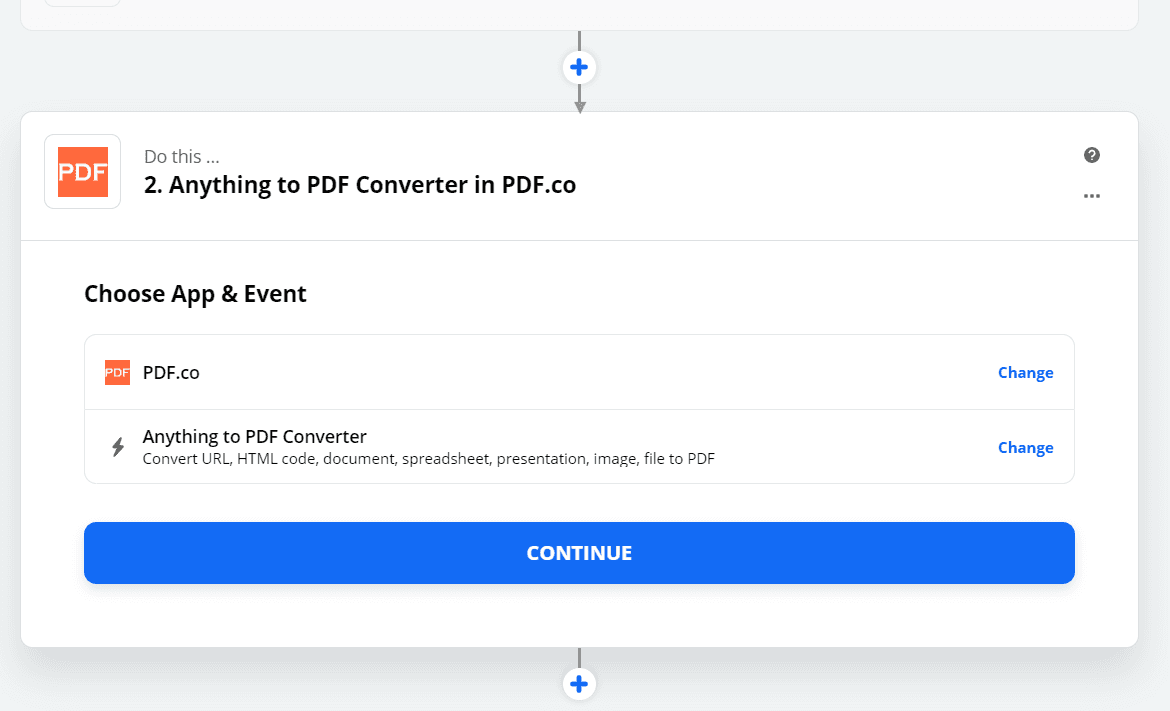 Set Anything To PDF Converter As The Action Step