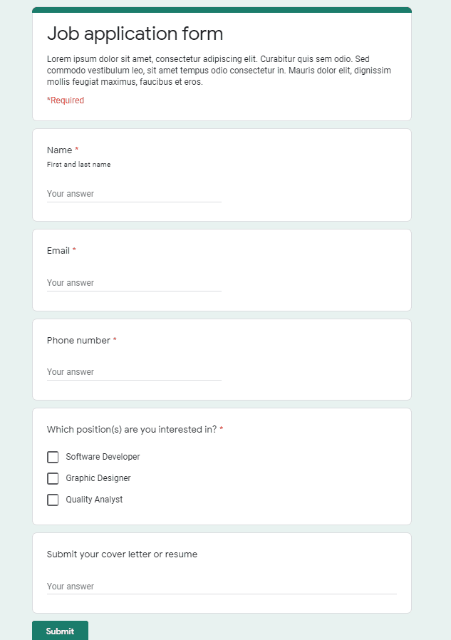 Google Form screenshot