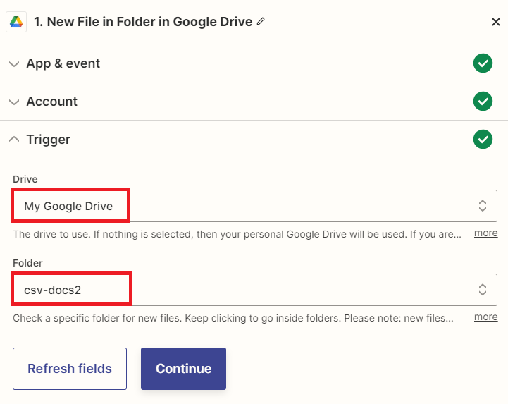 Zapier - Google Drive Trigger Setup