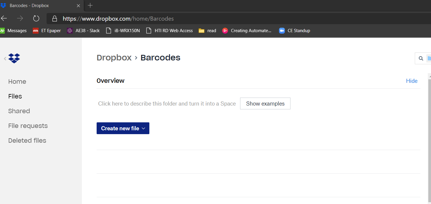 Empty Dropbox Folder To Store The Barcode