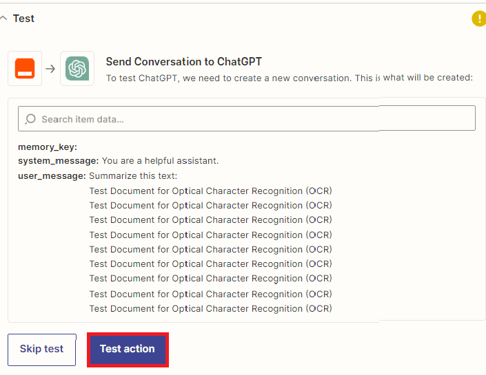 ChatGPT Test Action