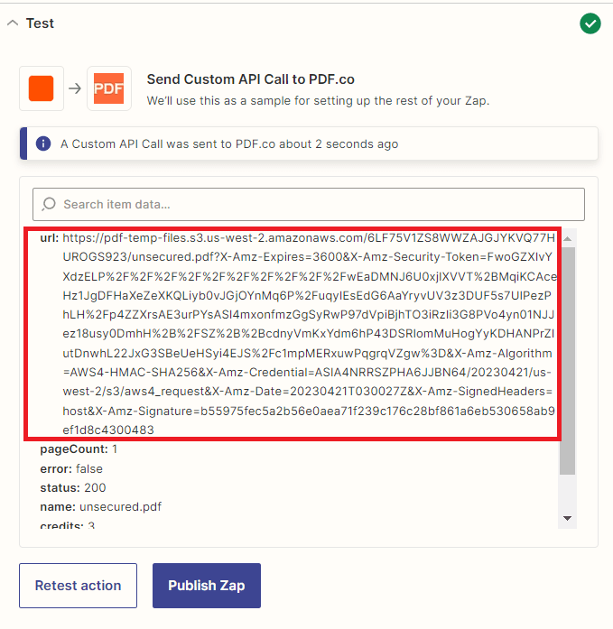 Custom API Call Result