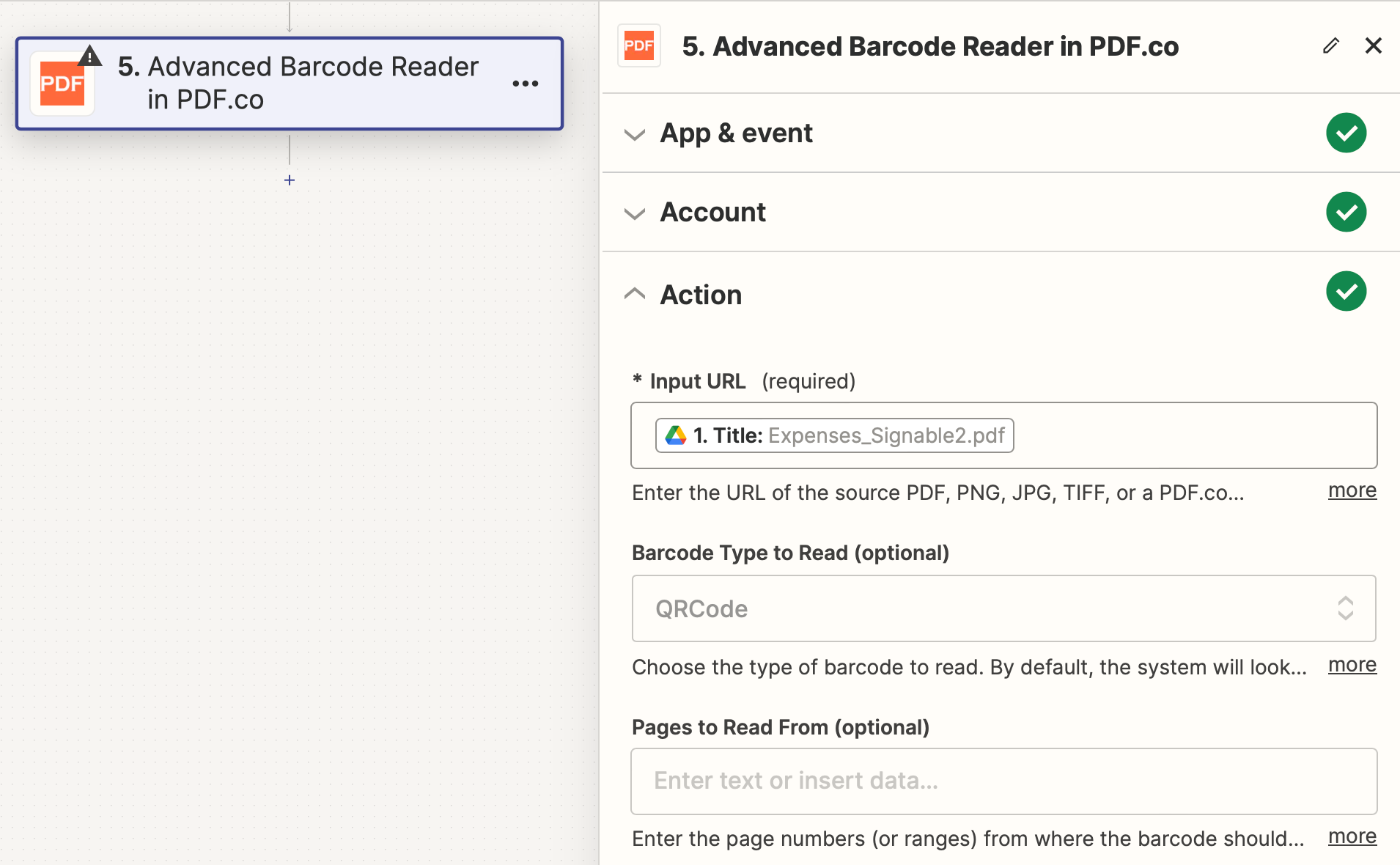 Advanced Barcode Reader step in Zapier