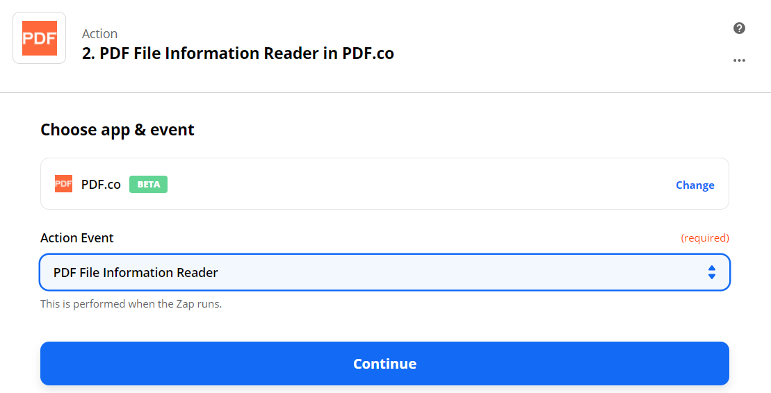 PDF File Information Reader Action in Zapier