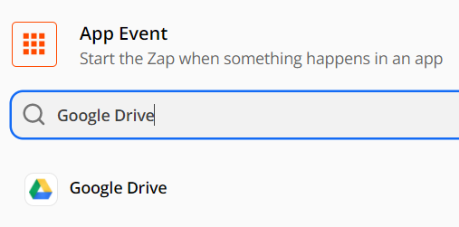 Screenshot of choosing Google Drive Trigger App
