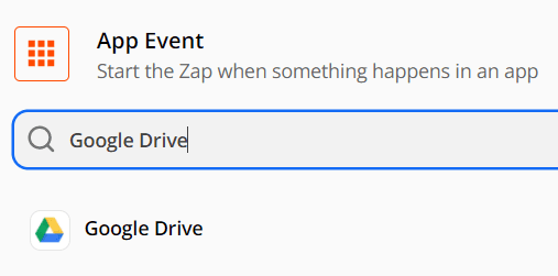 Screenshot of choosing Google Drive Trigger App