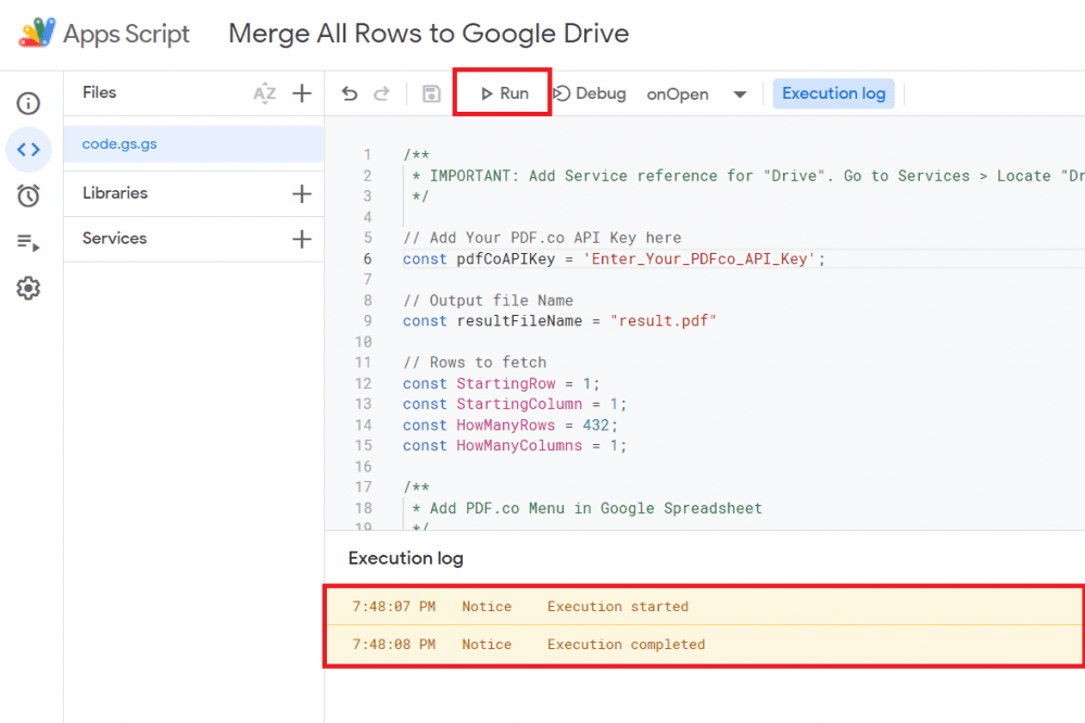 Run Apps Script