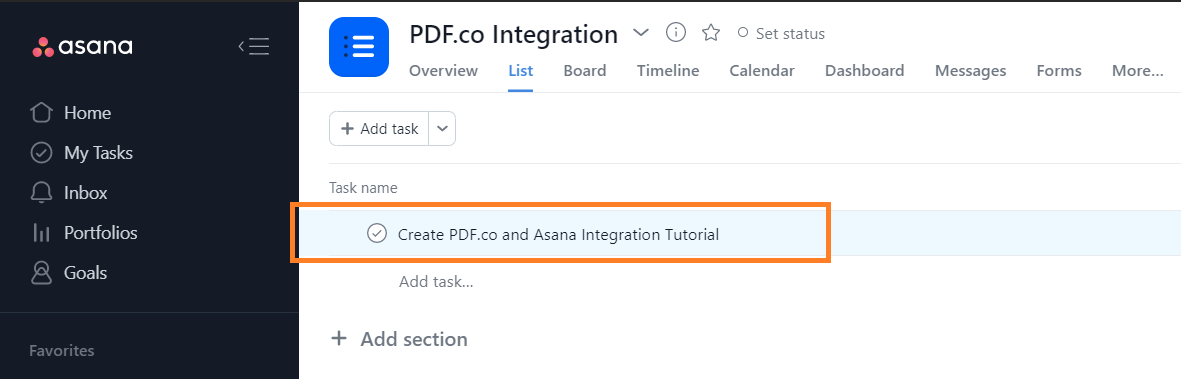 Asana Task To Fill Out to Fillable Form Using PDF.co