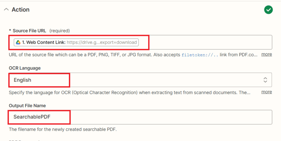 Zapier: PDF.co Action configuration