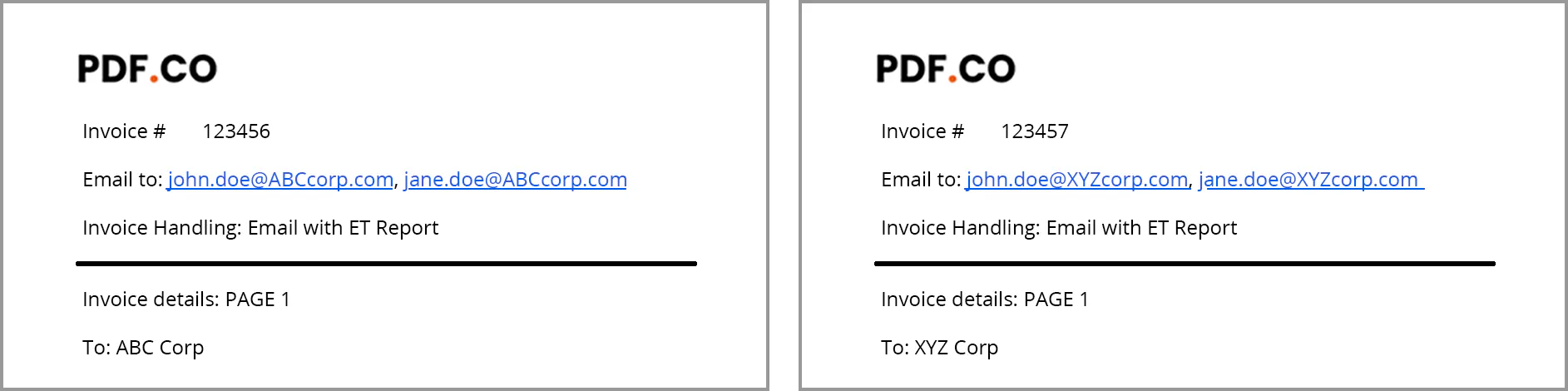 Single page invoices