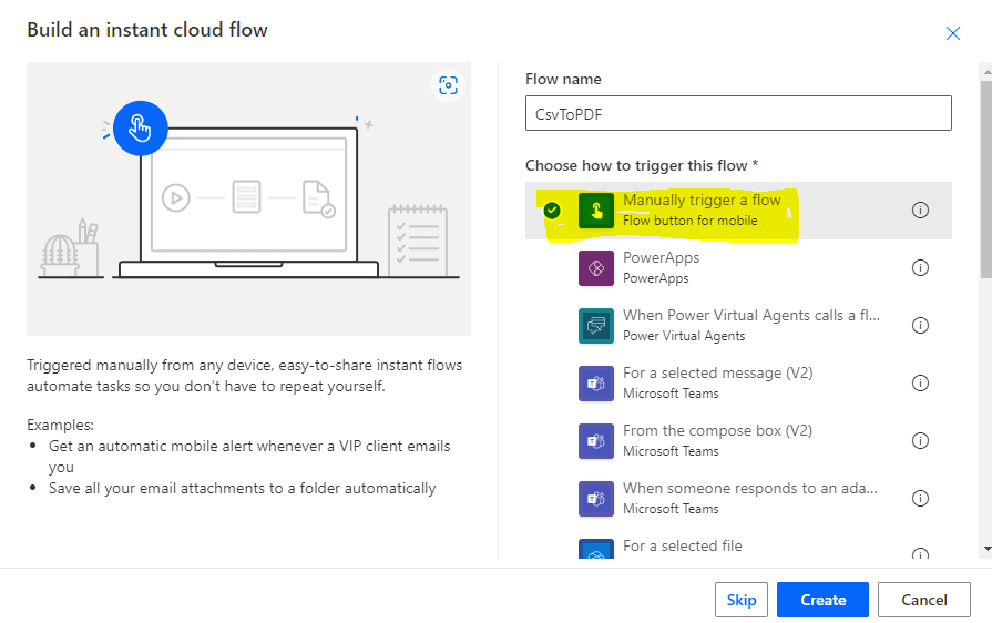 Manually trigger flow