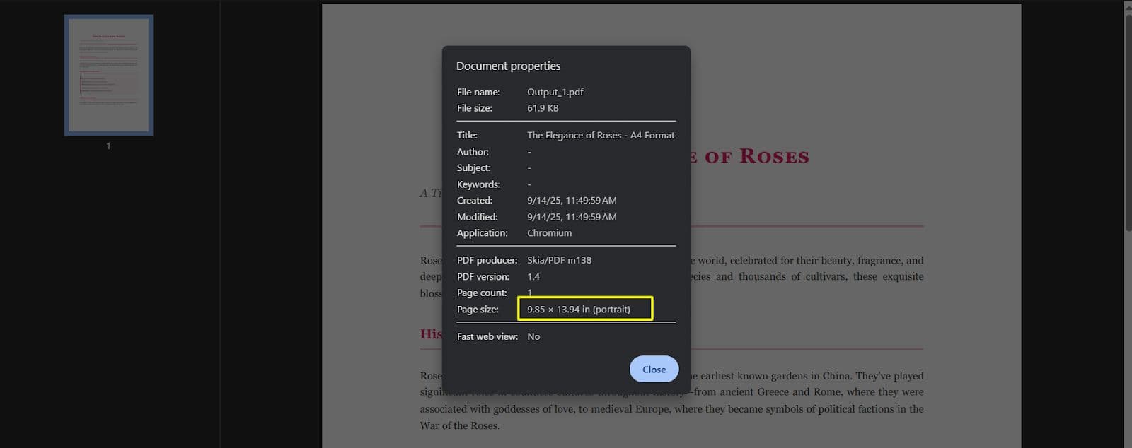 Custom size applied