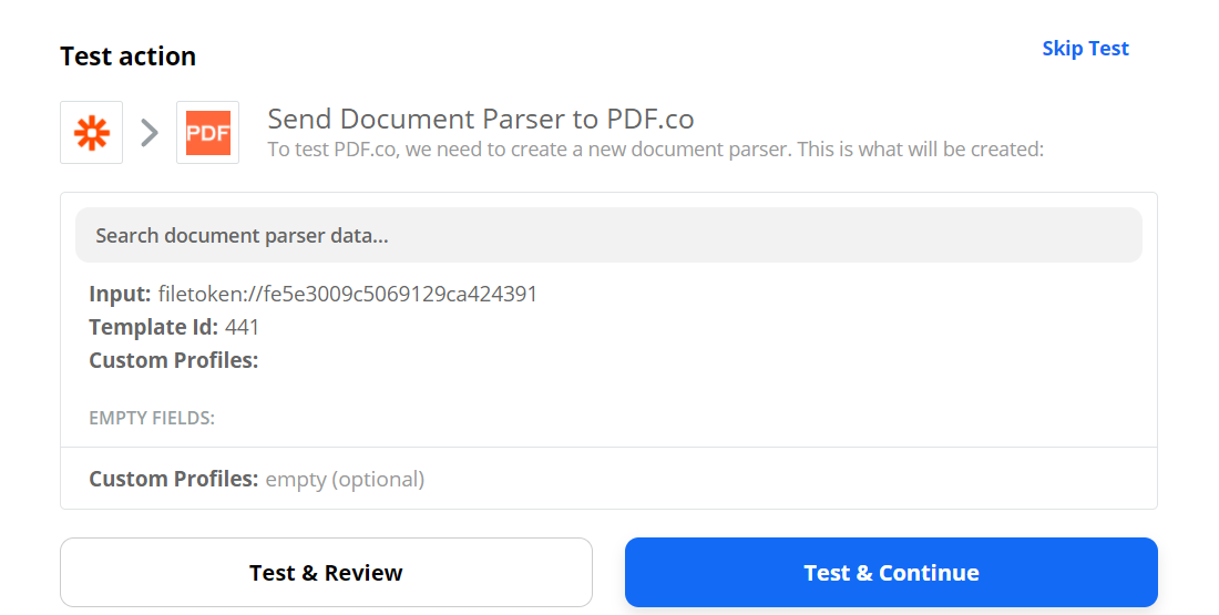 Send Document Parser Data To PDF.co