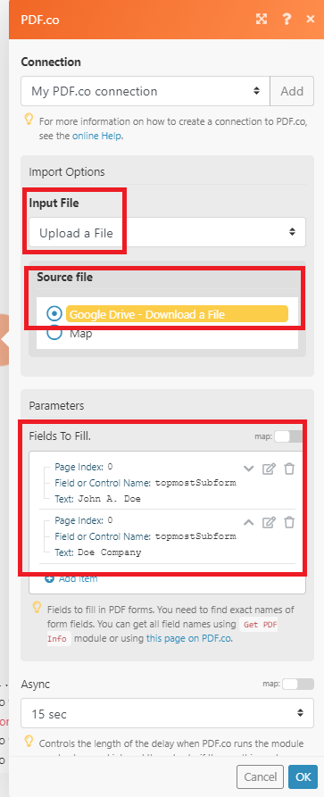 Screenshot of configuring PDF Form fields