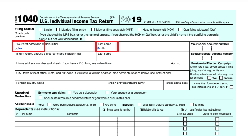 Screenshot of the Filled PDF Form